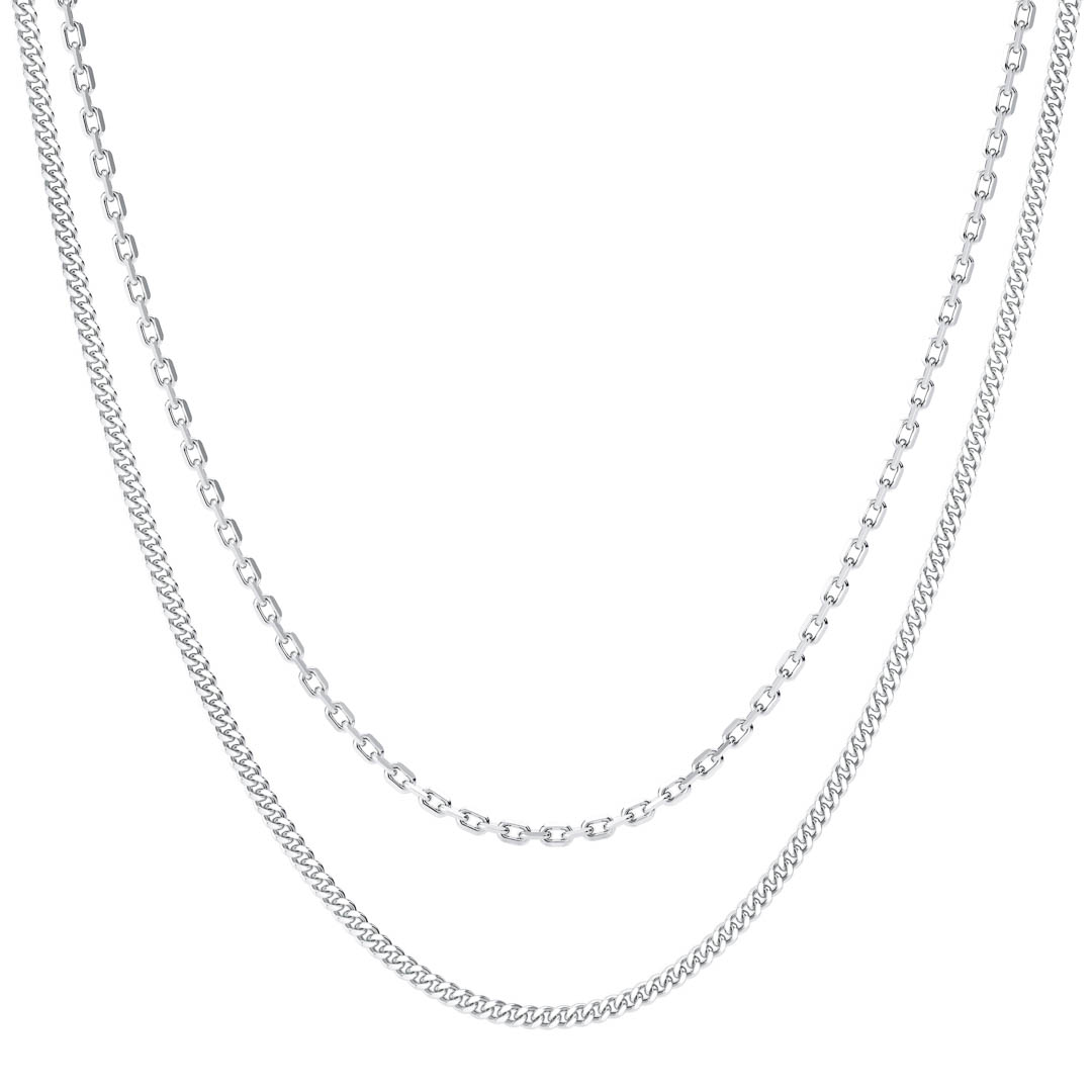 Micro Cable & Cuban Chain Stack | Sterling Silver