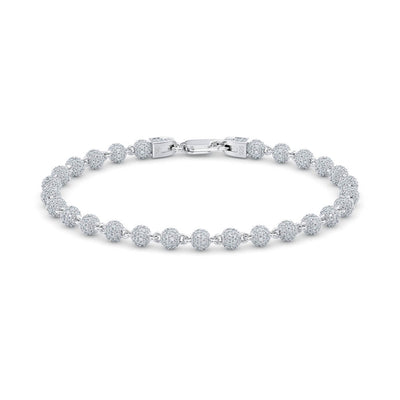 4mm Iced Out Diamond Ball Bead Bracelet in Silver on white background