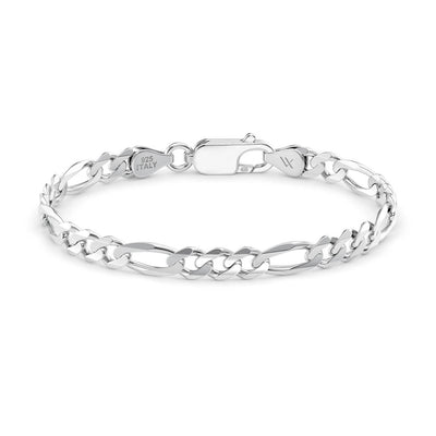 Sterling silver Figaro bracelet on white background with "925 Italy" on clasp