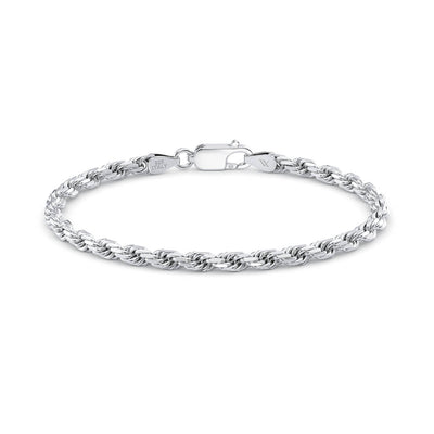 Italian Silver Rope Bracelet 4mm width on white background