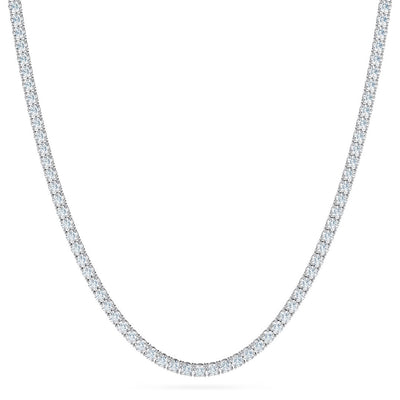 Diamond tennis necklace made in silver with 3mm stones hanging in front of white background