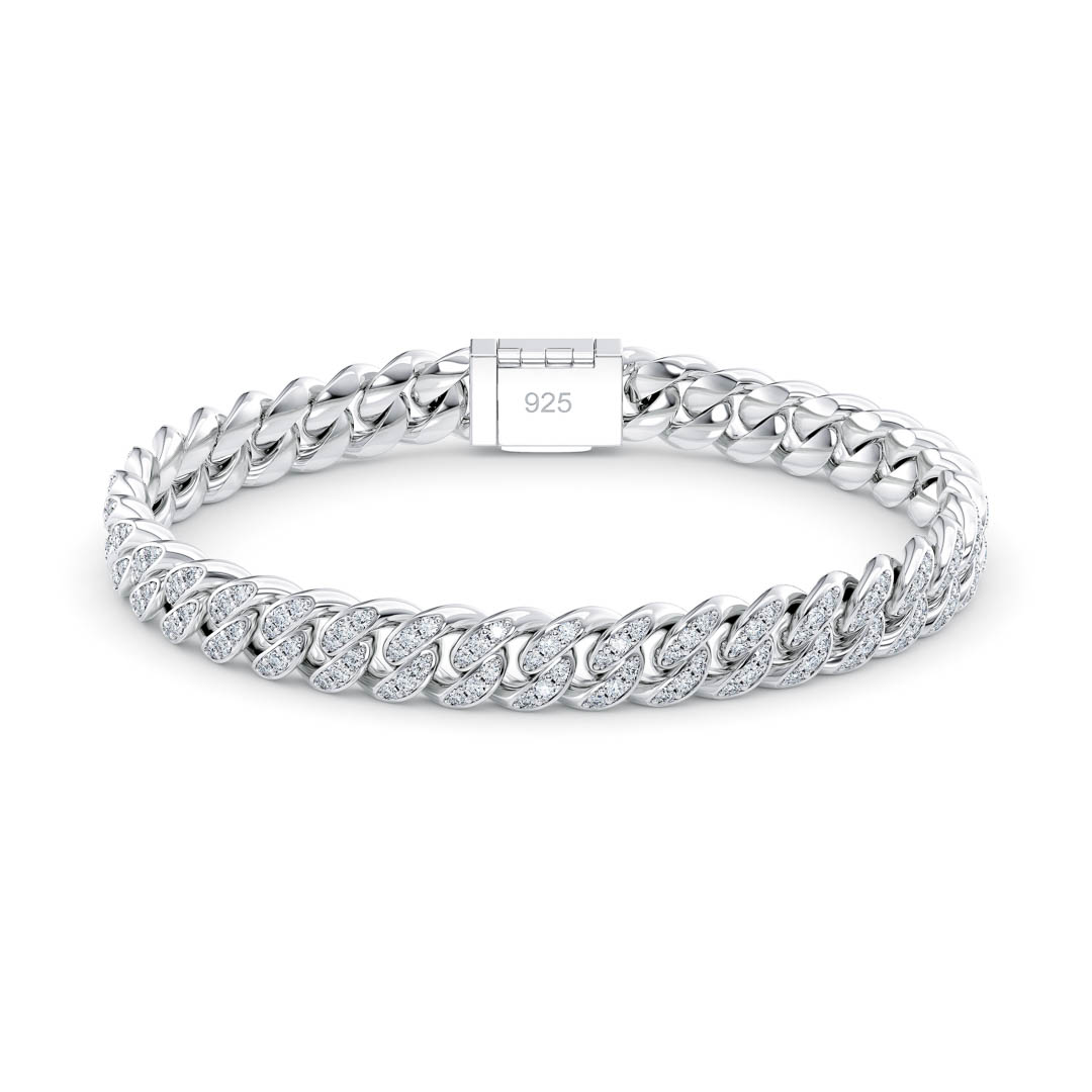 Diamond Cuban Bracelet 8mm Sterling Silver