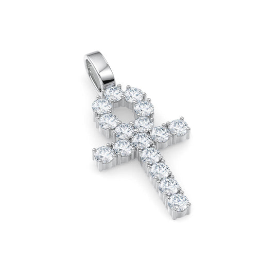 Silver Diamond Ankh Pendant side angle laying on table