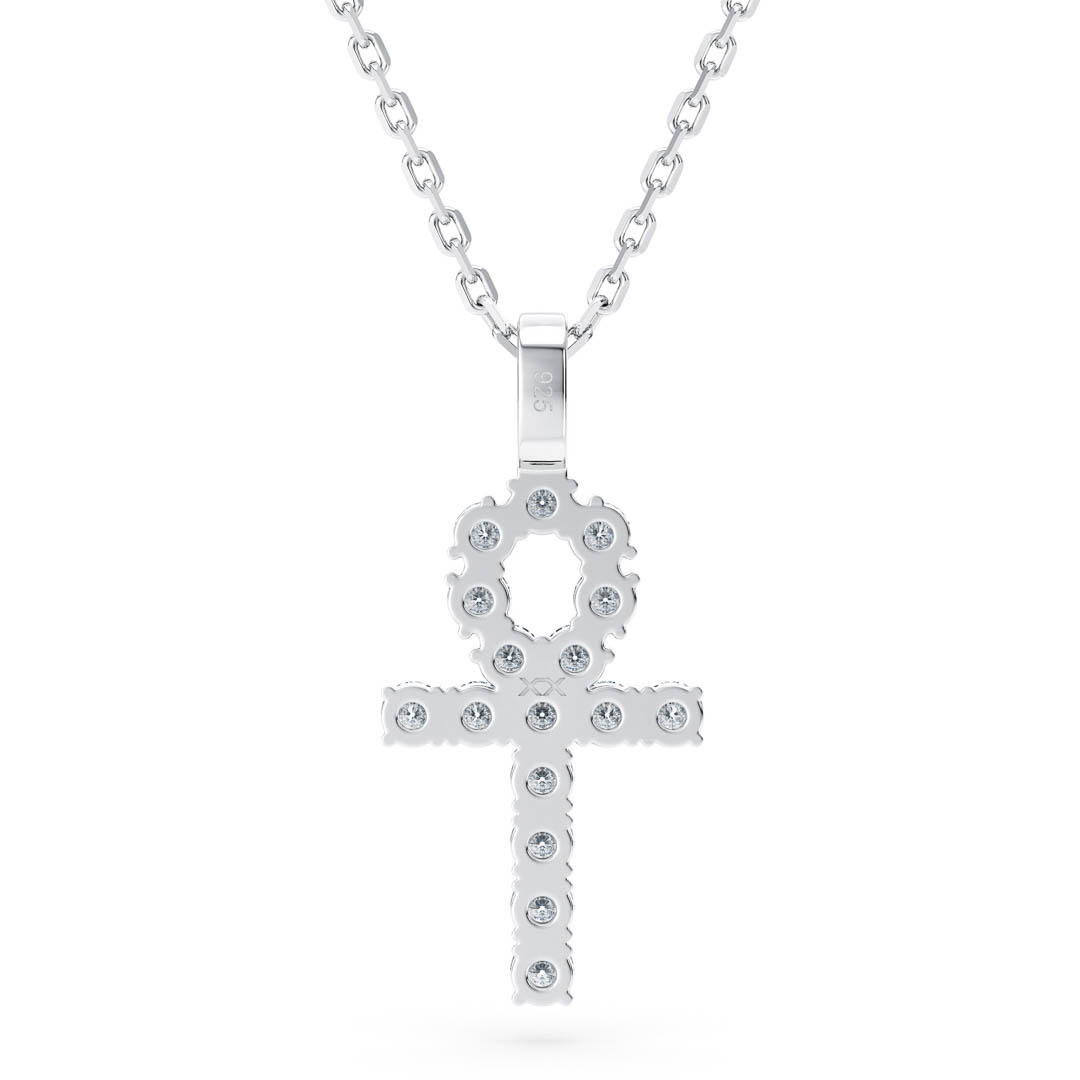Diamond Ankh Cross Sterling Silver Pendant - Main Image