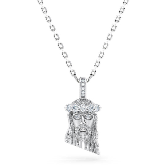 Silver Jesus Piece pendant with diamond eyes and crown
