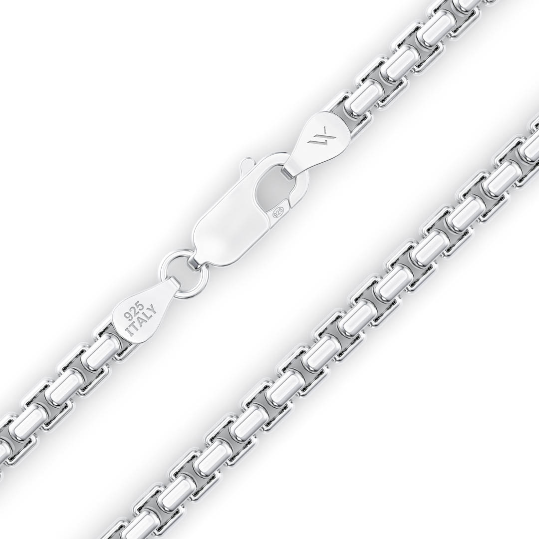 Silver Round Box Chain with 925 Italy stamp on lobster clasp