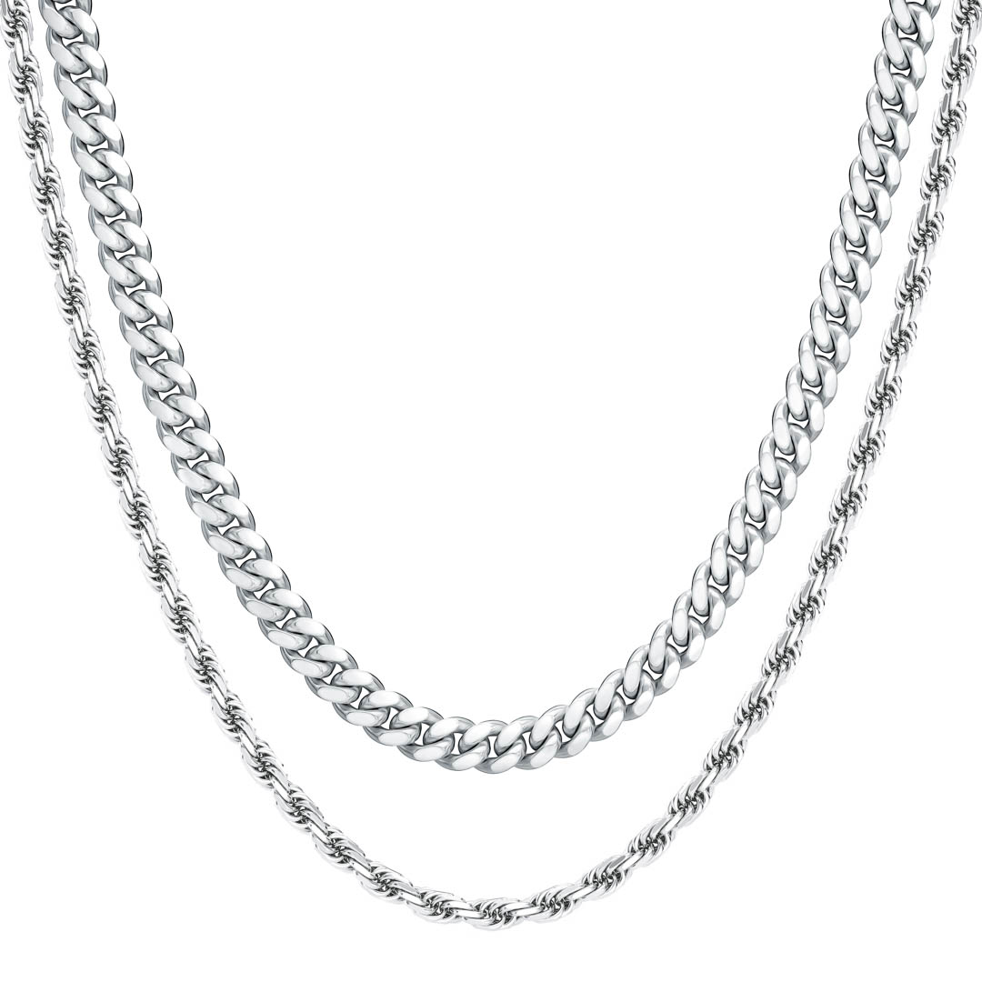 Cuban & Rope Chain Stack | Sterling Silver