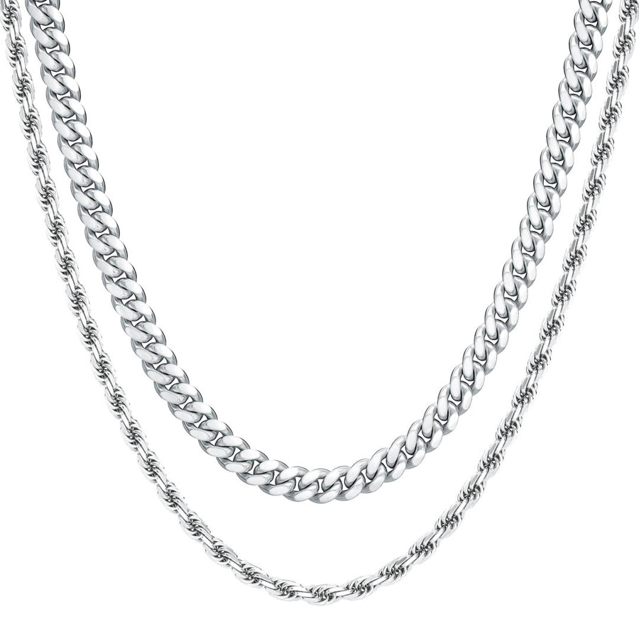 Same Length Chain Stack Cuban & Rope Chain Stack | Sterling Silver