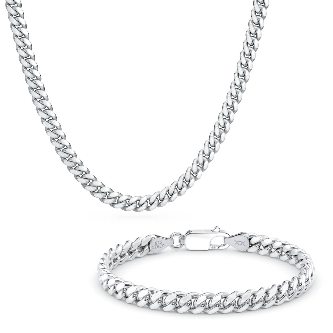 Cuban chain and bracelet bundle set