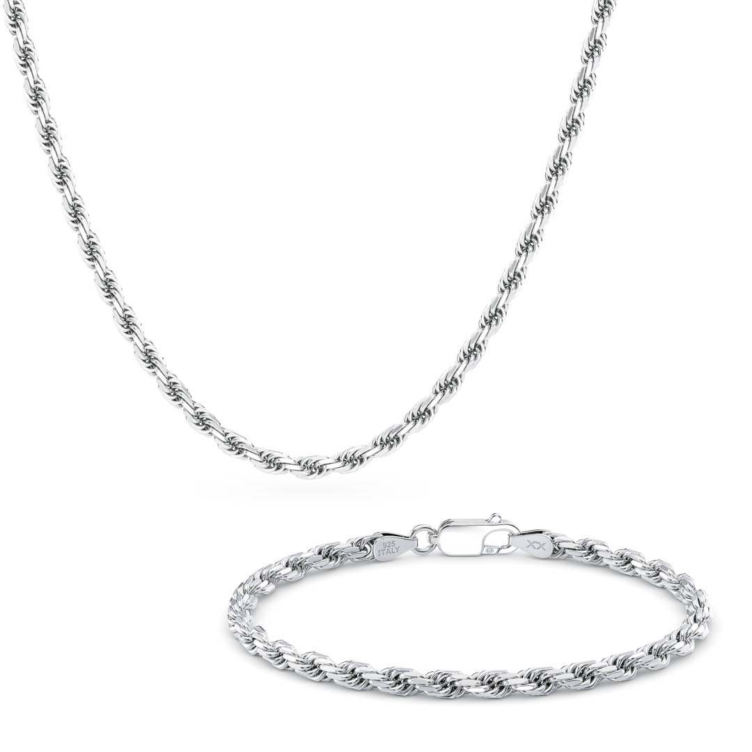 Rope chain and bracelet set bundle