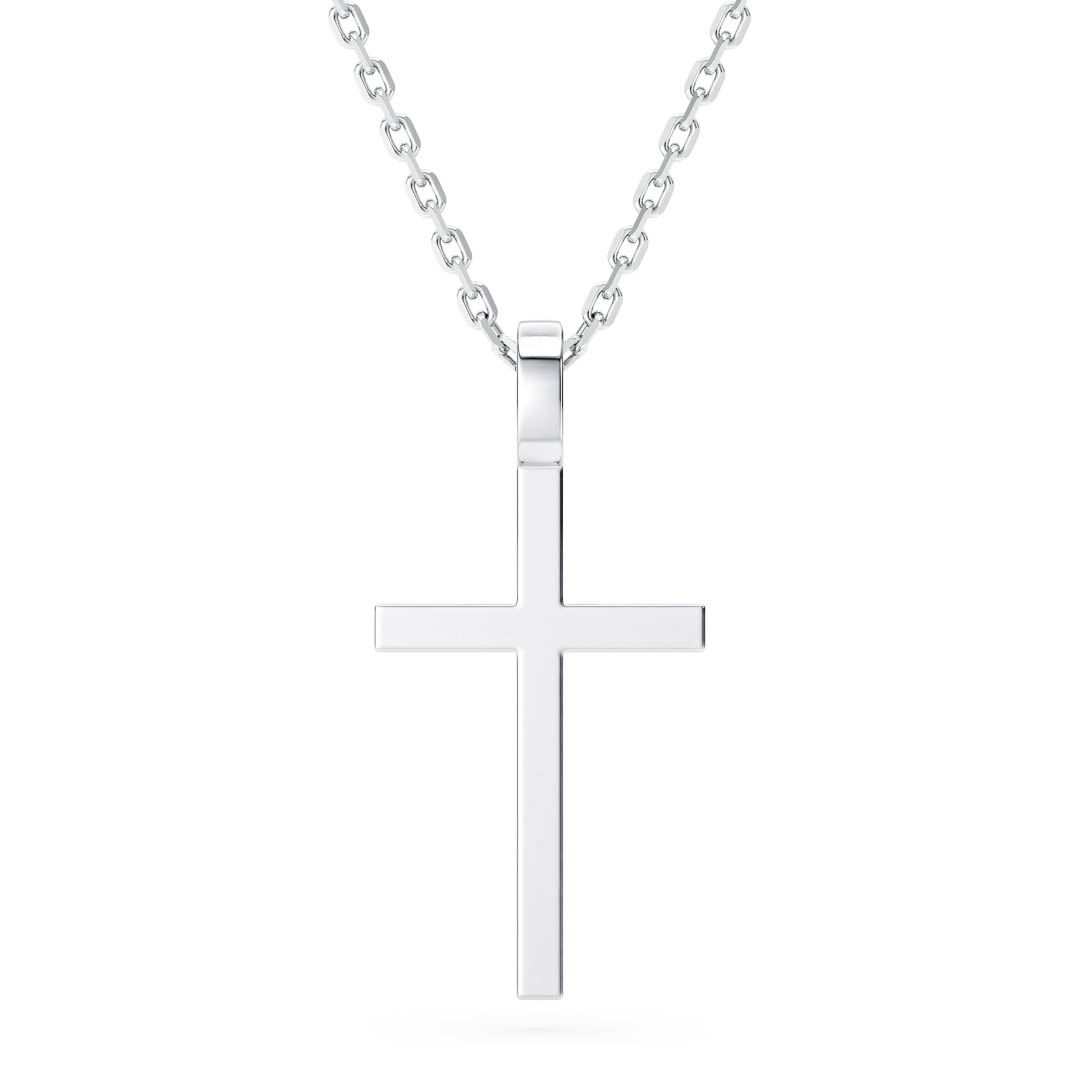 Sterling silver classic cross pendant hanging from chain