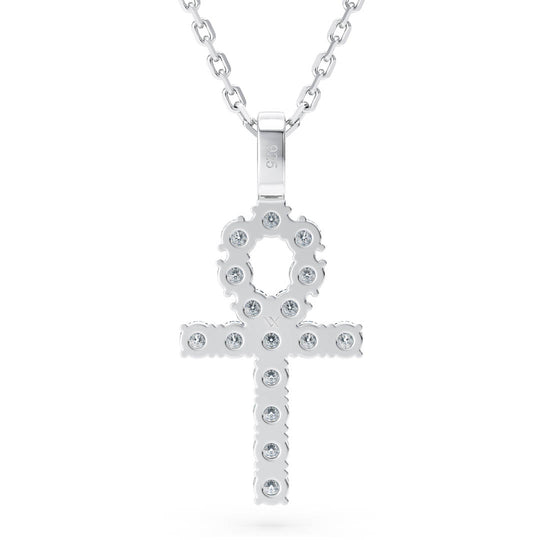back side of 925 silver ankh necklace with white diamonds