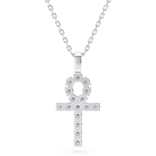 Back side of ankh pendant with silver chain, 925 hallmark, and VX logo