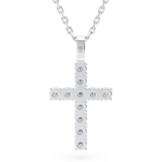 Silver diamond cross back side with diamond breathing holes and 925 engraving