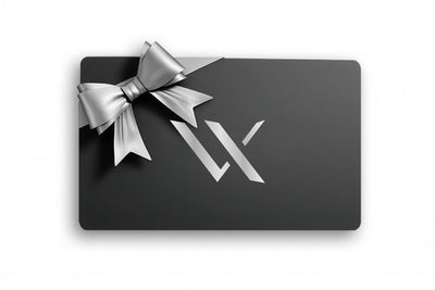 Black Van Xander gift card with silver bow and VX logo on a white background