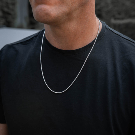 mens box chain necklace in silver Size: 24"