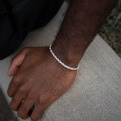 Mens 4mm rope bracelet in sterling silver