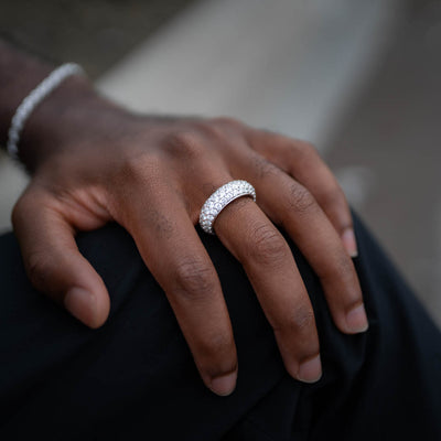 Men's silver 3 row diamond eternity band ring