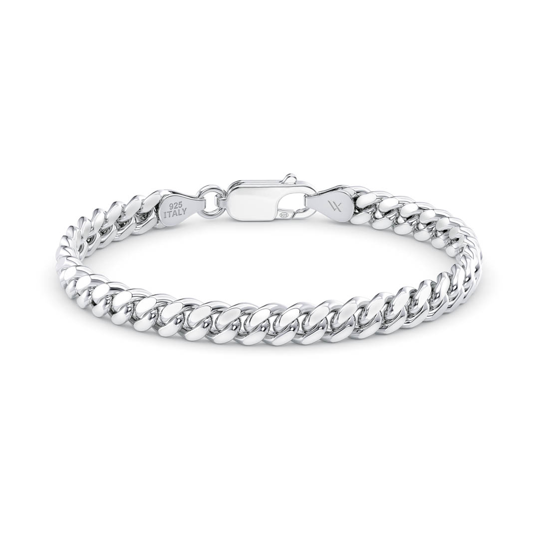 7mm Sterling Silver Miami Cuban Link Bracelet on white background