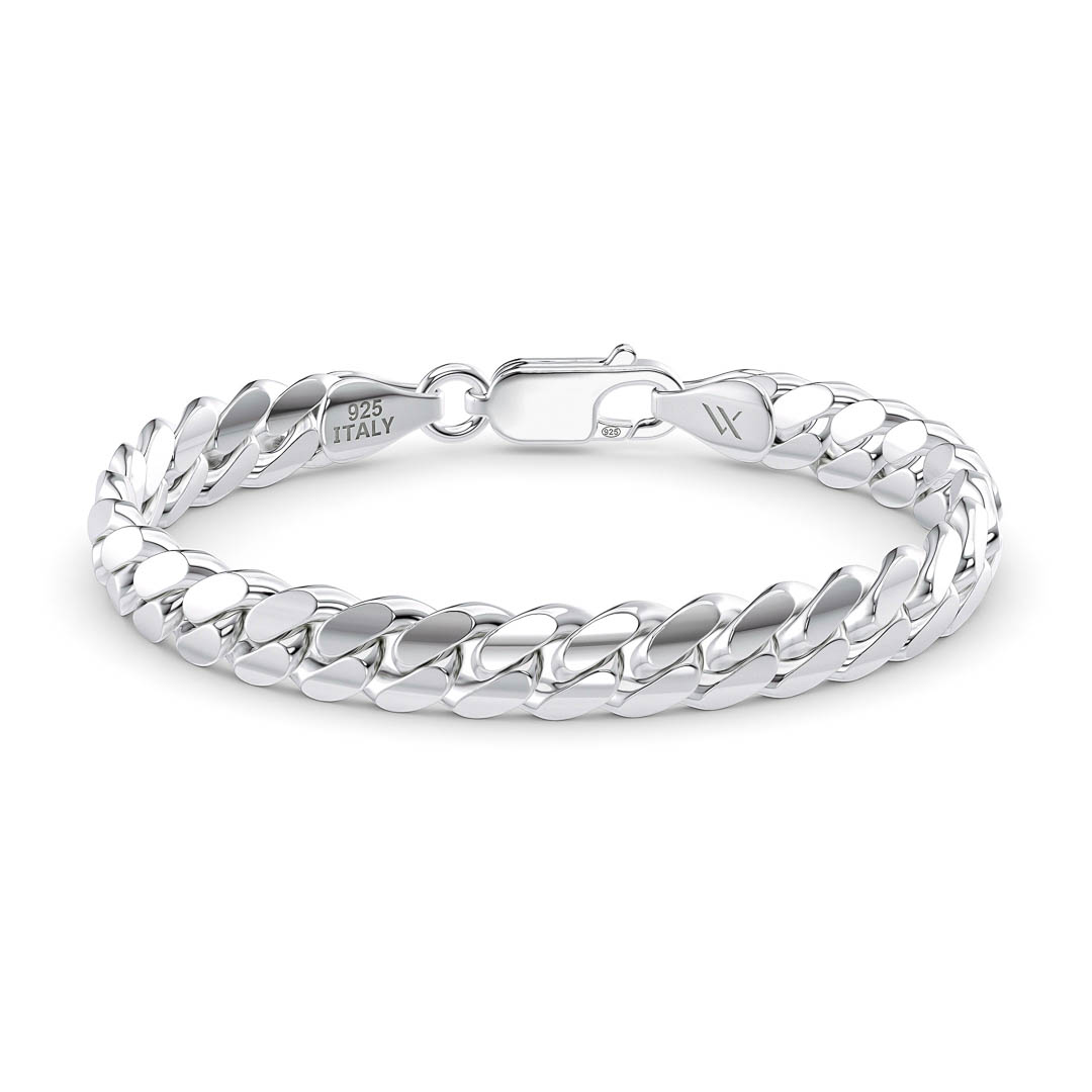 Sterling Silver 9mm Miami Cuban Bracelet from Italy on white background