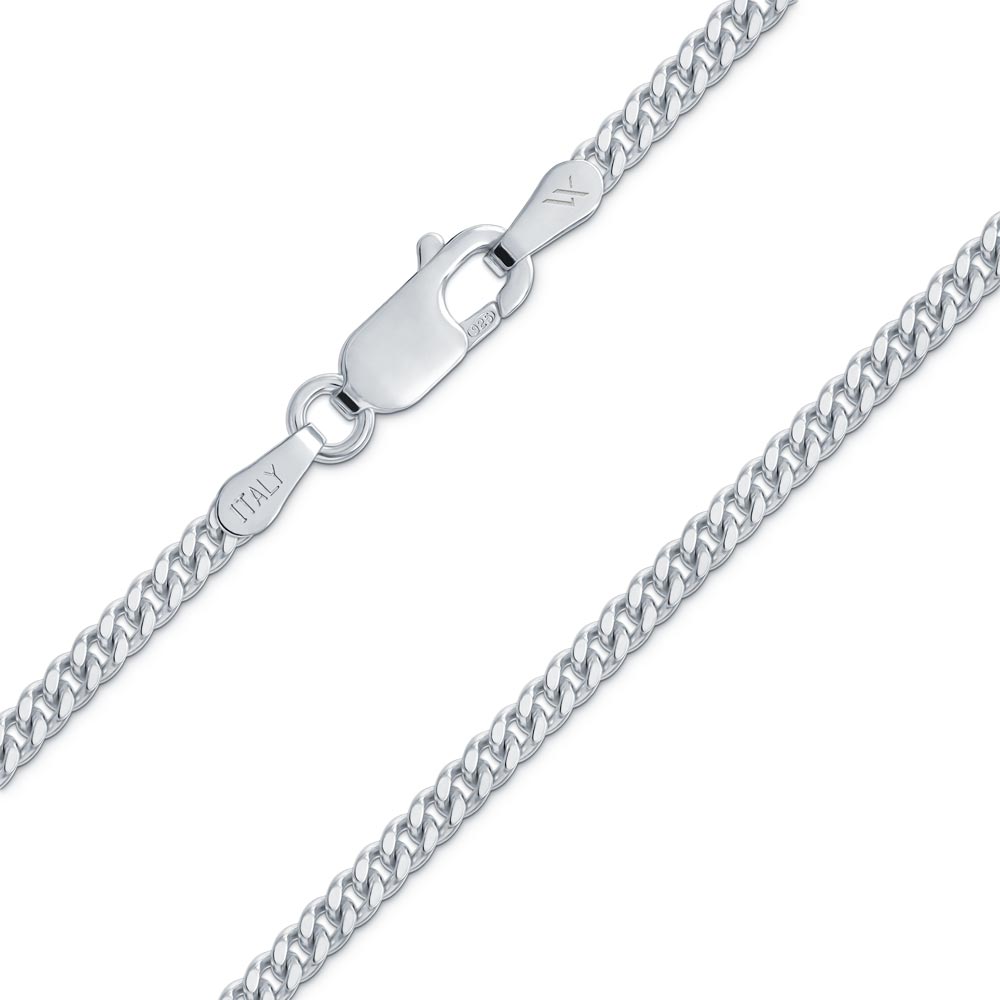 Micro cuban curb chain on white background with 925 Italy stamp on clasp