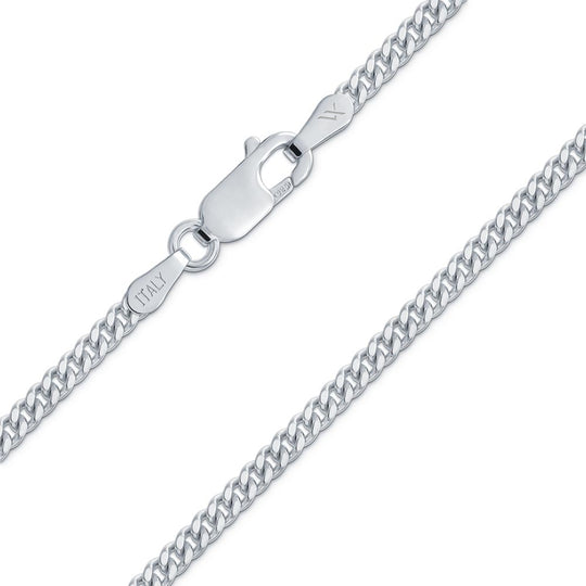 Micro cuban curb chain on white background with 925 Italy stamp on clasp