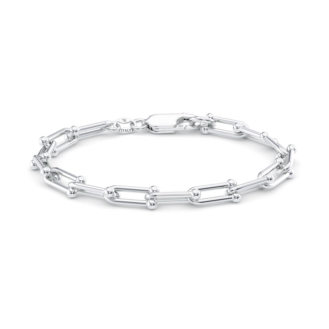 Silver Italian Roman Link Bracelet on white background