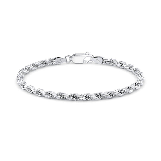Italian Silver Rope Bracelet 4mm width on white background