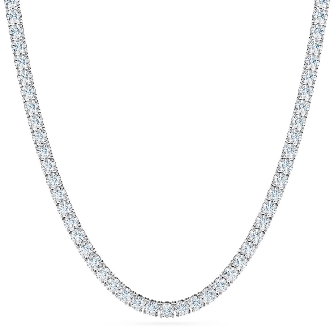 Diamond tennis chain made of sterling silver with 4mm stones hanging on white background