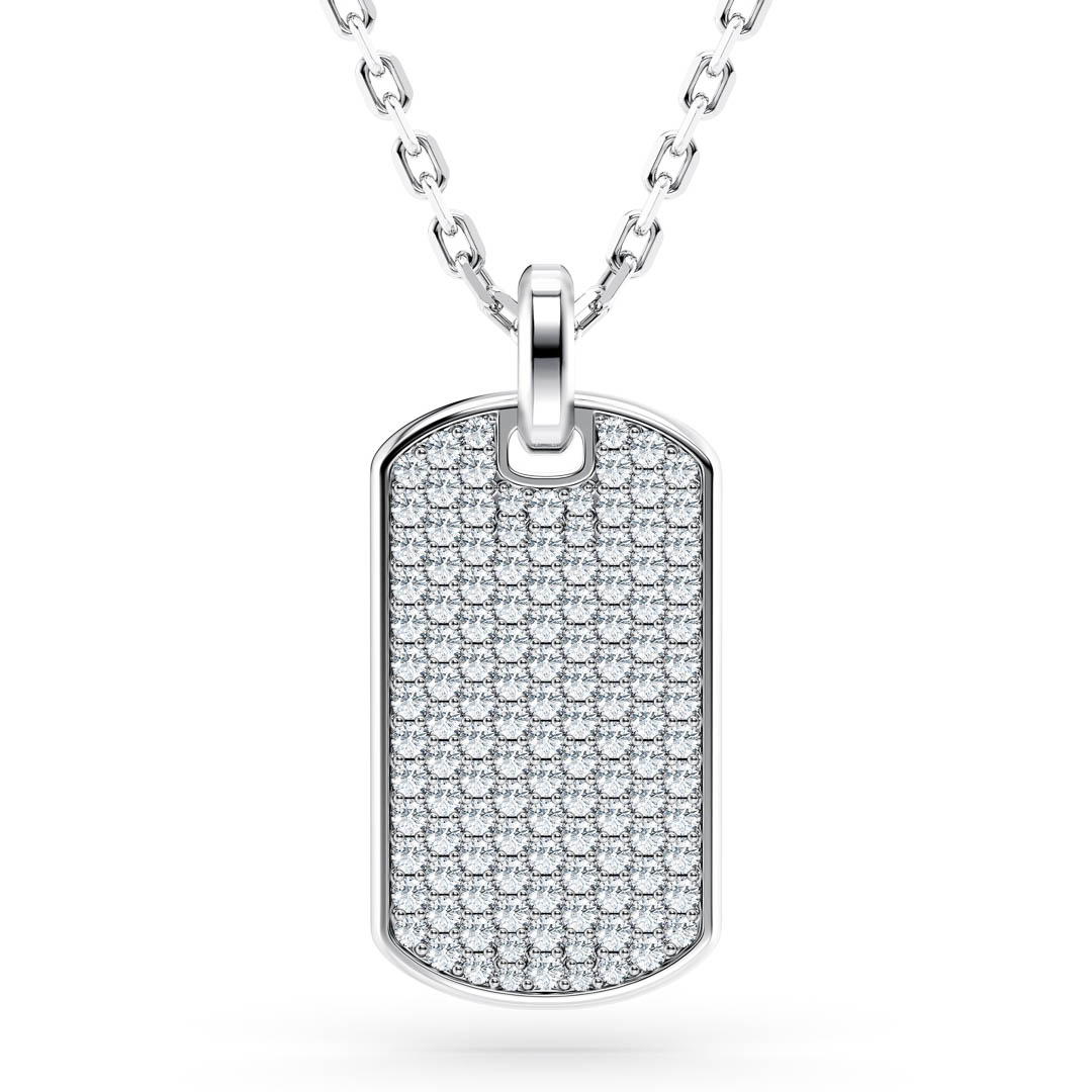 Diamond Dog Tag Pendant Sterling Silver