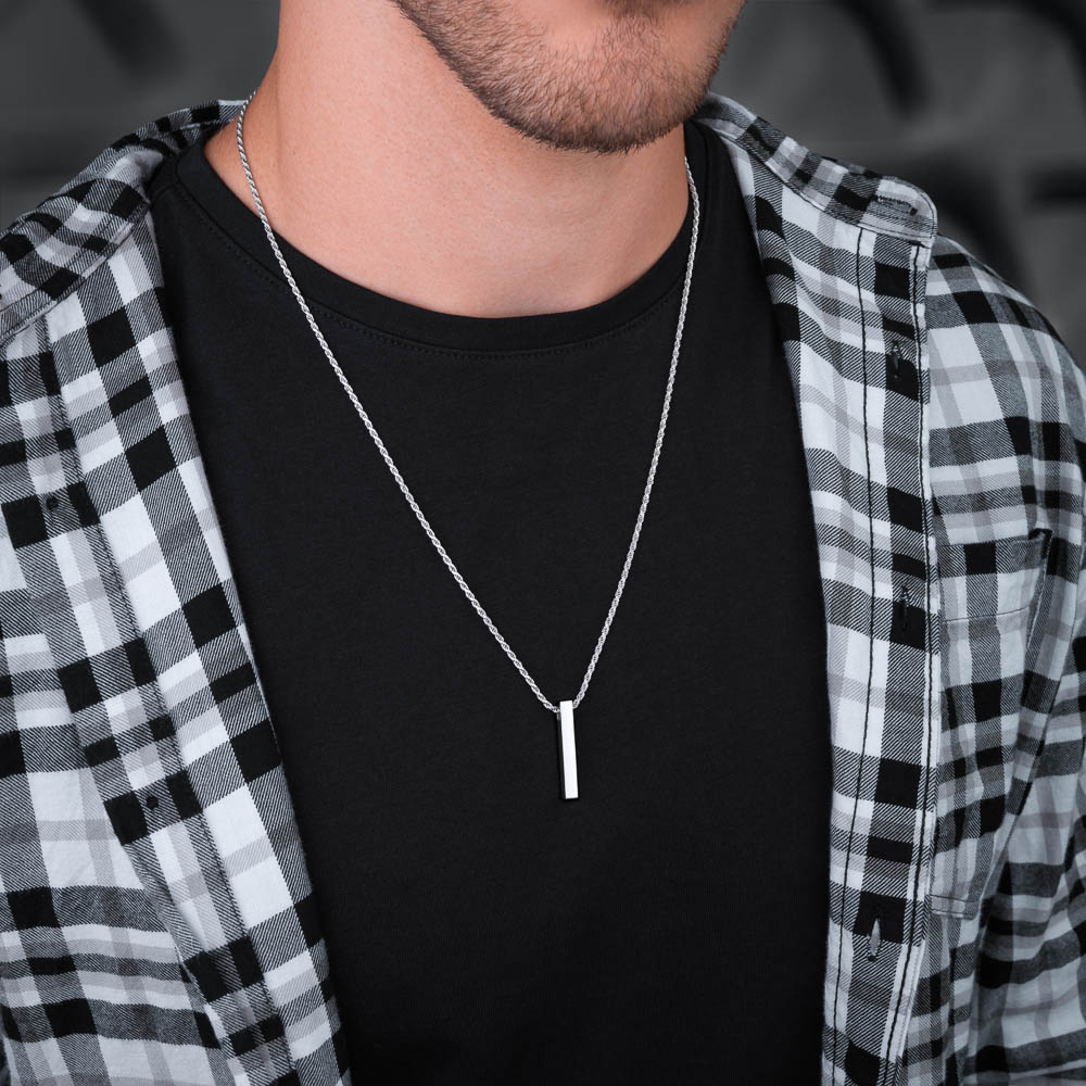 Vertical Bar Mens Bar Necklace Silver Minimal Bar Pendant Sterling