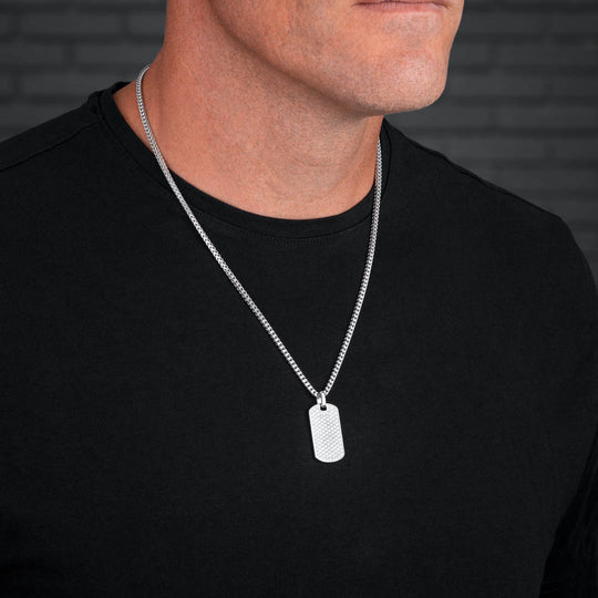 Micro Diamond Dog Tag Pendant in Silver - Van Xander